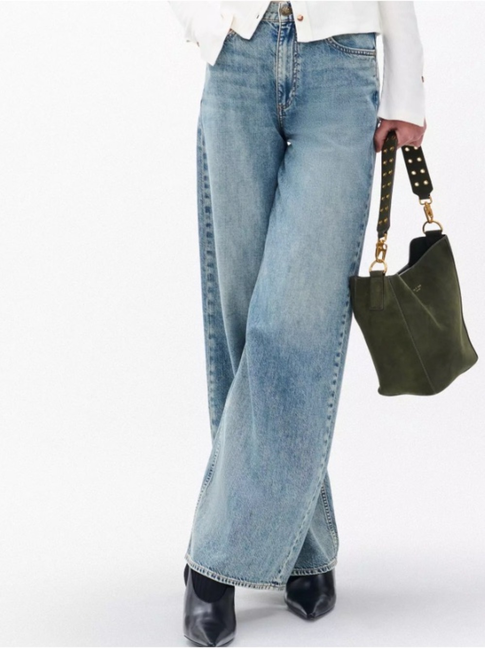 Rag & Bone 28 Sofie High Rise Ultra Wide-Leg Jeans Denim Featherweight in Theo